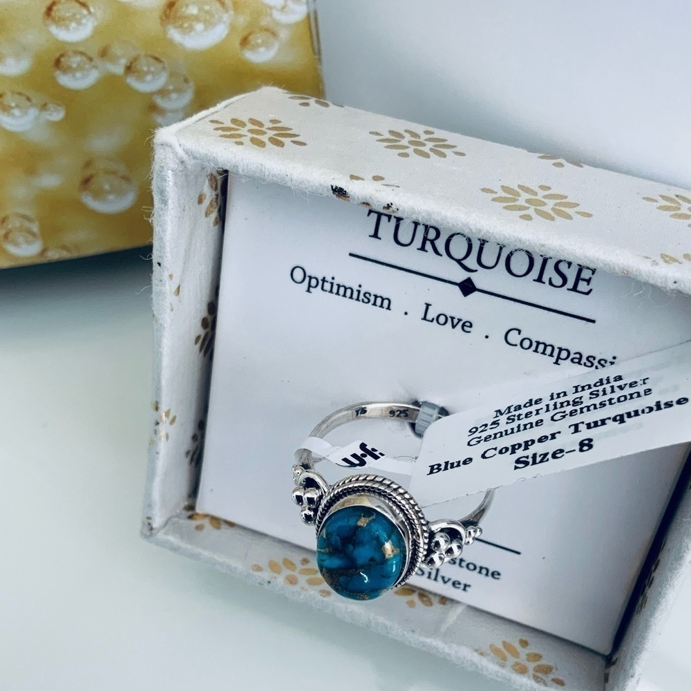 STERLING SILVER BLUE COPPER TURQUOISE RING - Picture 2 of 5